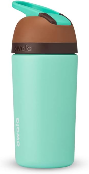 Owala Kids Flip Insulated Stainless-Steel Water Bottle with Straw and Locking Lid, 14-Ounce, Brown/Teal (Mint Chocolate Chip)