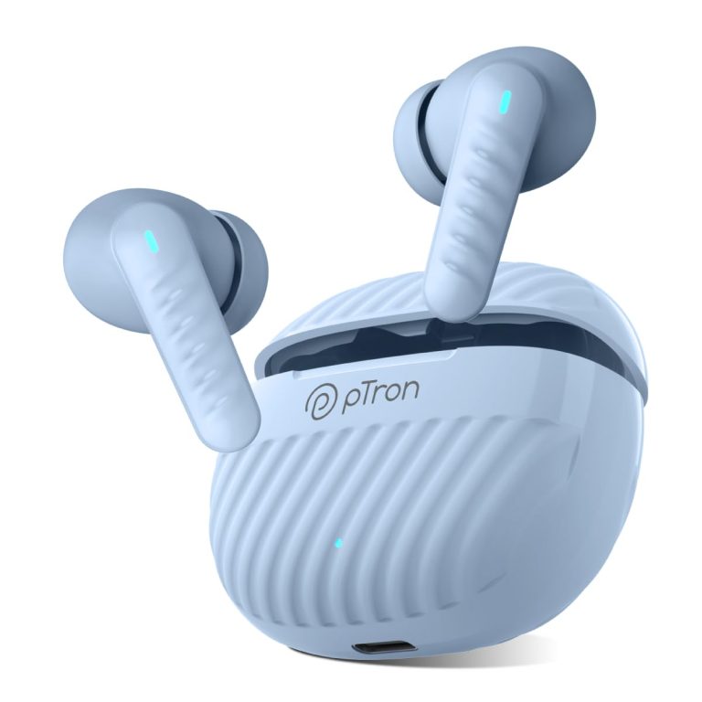 pTron Bassbuds Bliss TWS In-Ear Earbuds with 4 Quadpro Mics, 3D Audioscape, TruTalk ENC Calls, 40H Playtime, 50ms Low-Latency Game/Music Modes,BT5.3 Headphones,Type C Fast Charging & IPX5(Pastel Blue)