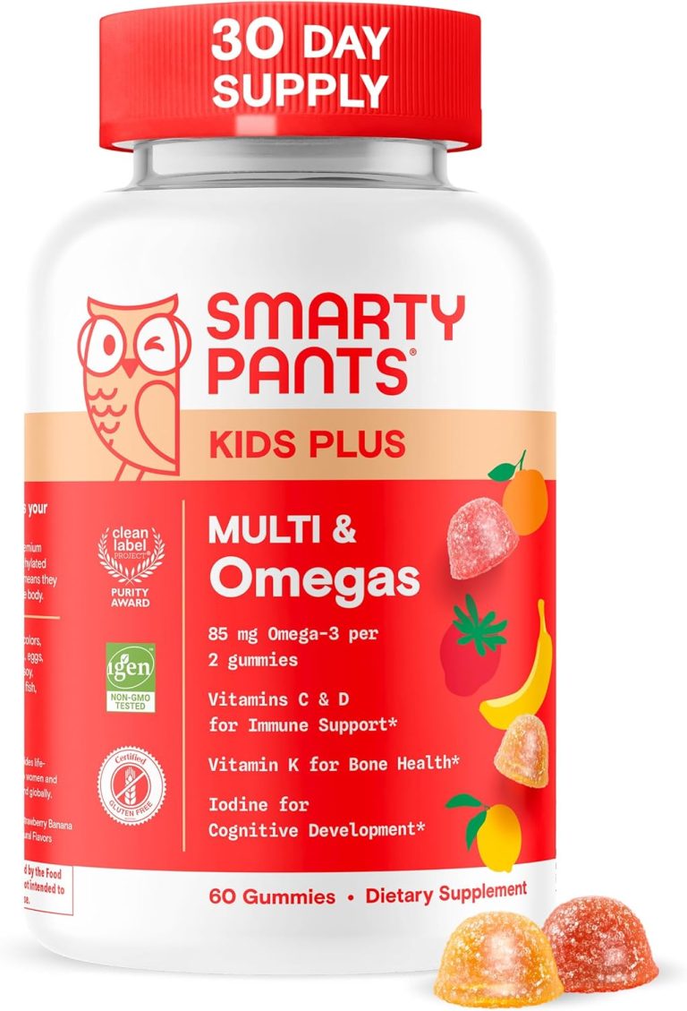 SmartyPants Kids Multivitamin Gummies – Improved Formula: Omega 3 (DHA/EPA), Vitamins D3, C, B12, B6, Vitamin A, K & Zinc, Gluten Free, Three Fruit Flavors, 60 Count (30 Day Supply)