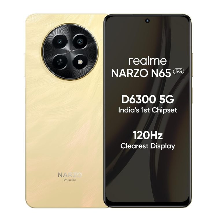 realme NARZO N65 5G (Amber Gold 4GB RAM, 128GB Storage) India’s 1st D6300 5G Chipset | Ultra Slim Design | 120Hz Eye Comfort Display | 50MP AI Camera| Charger in The Box