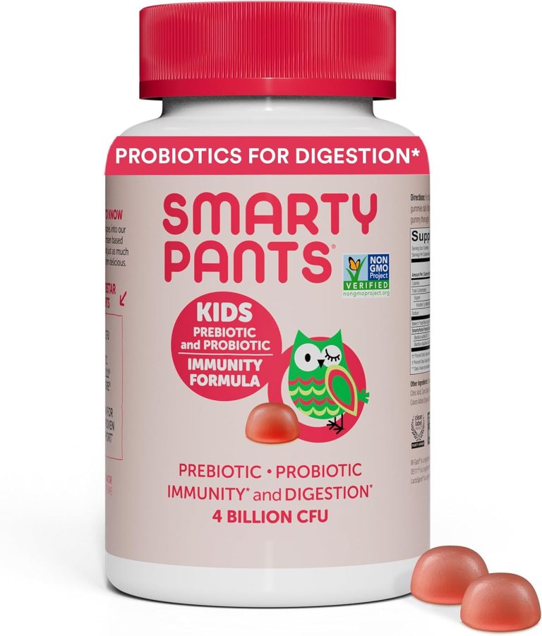 SmartyPants Kids Probiotic Immunity Gummies: Prebiotics & Probiotics for Digestive Health and Immune Support Supplement, Gluten Free, Vegan, Strawberry Crème Flavor, 60 Count (30 Day Supply)