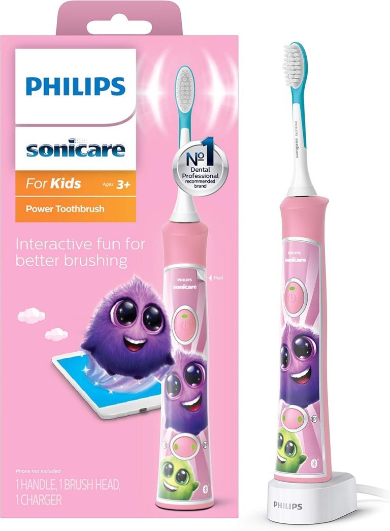 Philips Sonicare for Kids 3+ Bluetooth Connected Rechargeable Electric Power Toothbrush, Interactive for Better Brushing, Pink, HX6351/41