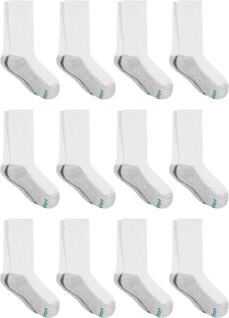 Hanes Boys’ Socks, Double Tough Cushioned Crew Socks, 12-pair Packs